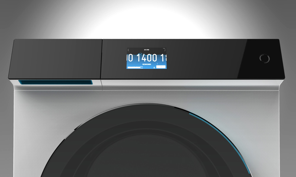 3D render of a washing machine with a touchscreen